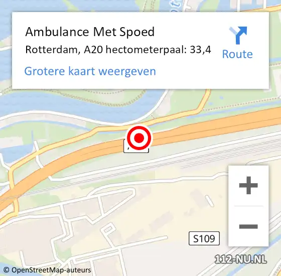 Locatie op kaart van de 112 melding: Ambulance Met Spoed Naar Rotterdam, A20 hectometerpaal: 33,4 op 21 juli 2021 17:17