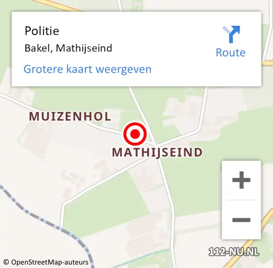 Locatie op kaart van de 112 melding: Politie Bakel, Mathijseind op 21 juli 2021 17:18