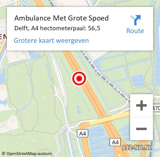 Locatie op kaart van de 112 melding: Ambulance Met Grote Spoed Naar Delft, A4 hectometerpaal: 56,5 op 21 juli 2021 17:27