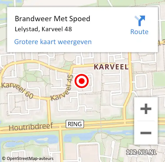 Locatie op kaart van de 112 melding: Brandweer Met Spoed Naar Lelystad, Karveel 48 op 21 juli 2021 17:35