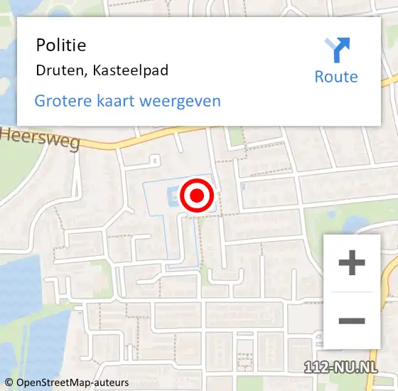 Locatie op kaart van de 112 melding: Politie Druten, Kasteelpad op 21 juli 2021 17:54