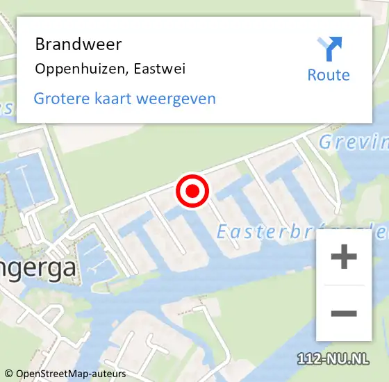 Locatie op kaart van de 112 melding: Brandweer Oppenhuizen, Eastwei op 21 juli 2021 17:58