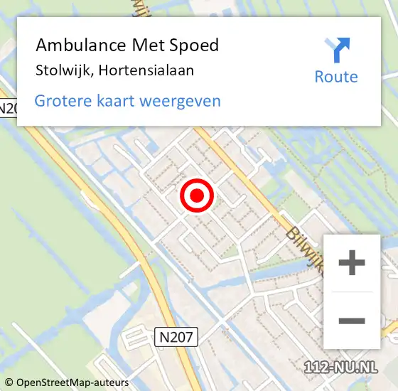 Locatie op kaart van de 112 melding: Ambulance Met Spoed Naar Stolwijk, Hortensialaan op 21 juli 2021 18:04