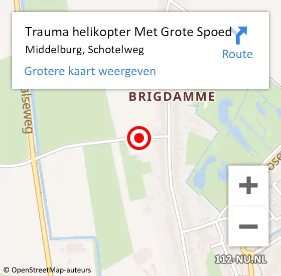 Locatie op kaart van de 112 melding: Trauma helikopter Met Grote Spoed Naar Middelburg, Schotelweg op 21 juli 2021 18:07