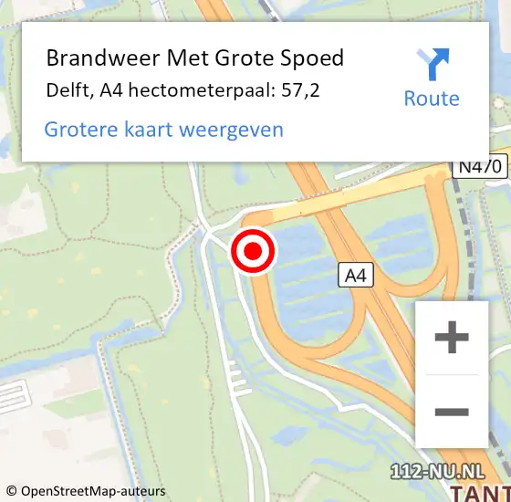 Locatie op kaart van de 112 melding: Brandweer Met Grote Spoed Naar Delft, A4 hectometerpaal: 57,2 op 21 juli 2021 18:22