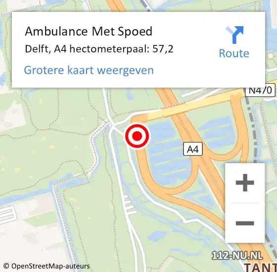 Locatie op kaart van de 112 melding: Ambulance Met Spoed Naar Delft, A4 hectometerpaal: 57,2 op 21 juli 2021 18:36