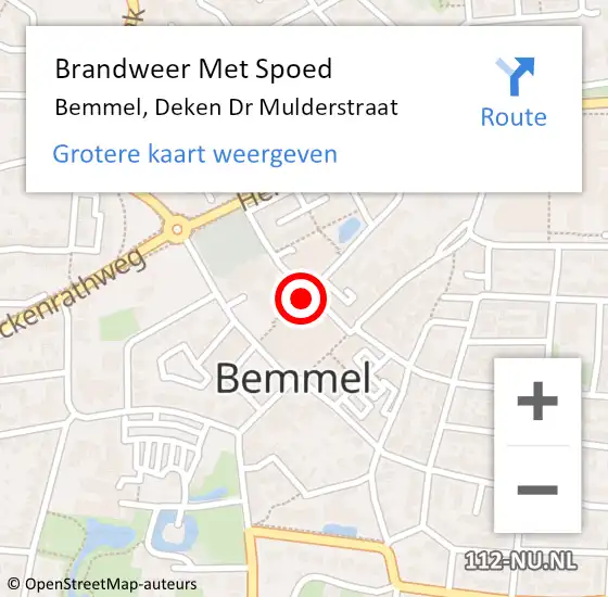 Locatie op kaart van de 112 melding: Brandweer Met Spoed Naar Bemmel, Deken Dr Mulderstraat op 21 juli 2021 18:48