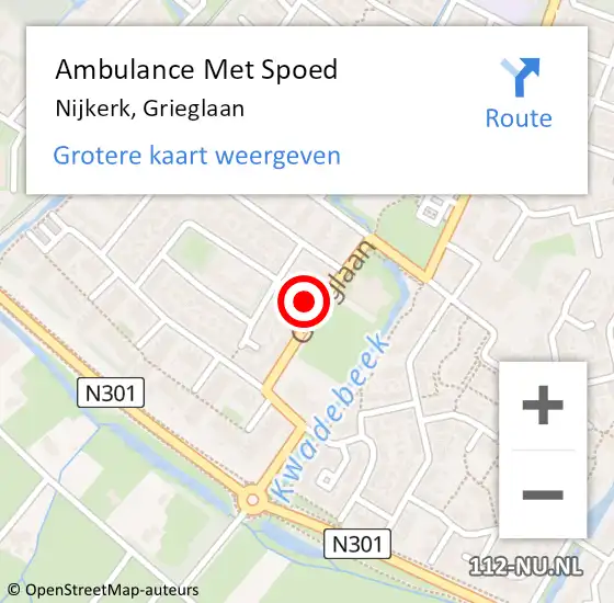 Locatie op kaart van de 112 melding: Ambulance Met Spoed Naar Nijkerk, Grieglaan op 21 juli 2021 18:58