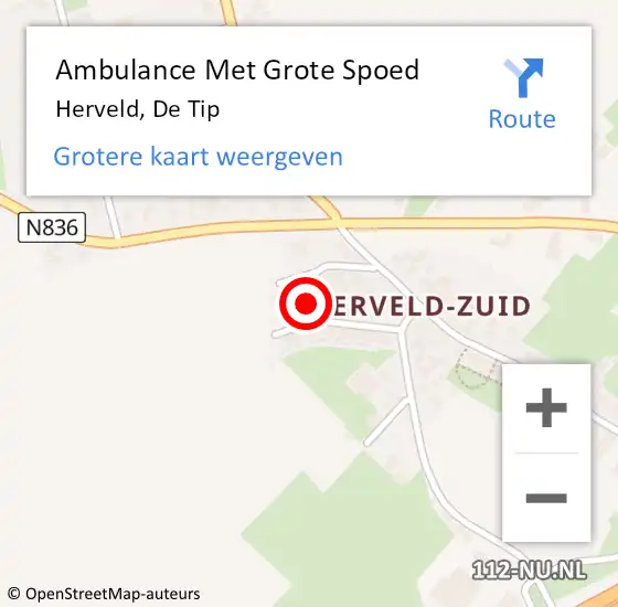 Locatie op kaart van de 112 melding: Ambulance Met Grote Spoed Naar Herveld, De Tip op 21 juli 2021 19:14