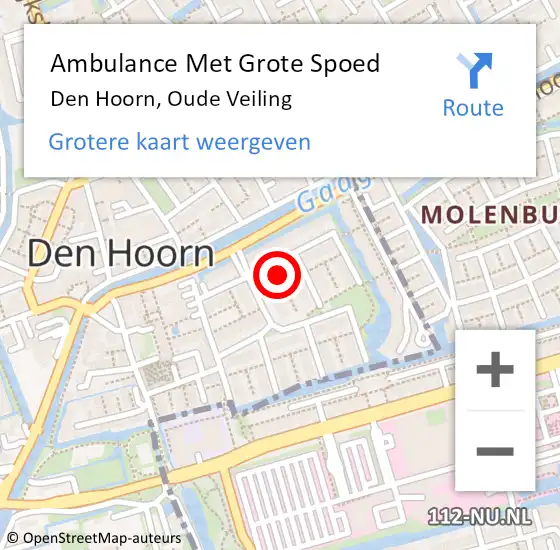 Locatie op kaart van de 112 melding: Ambulance Met Grote Spoed Naar Den Hoorn, Oude Veiling op 21 juli 2021 19:20
