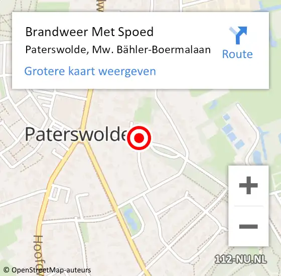 Locatie op kaart van de 112 melding: Brandweer Met Spoed Naar Paterswolde, Mw. Bähler-Boermalaan op 21 juli 2021 19:34