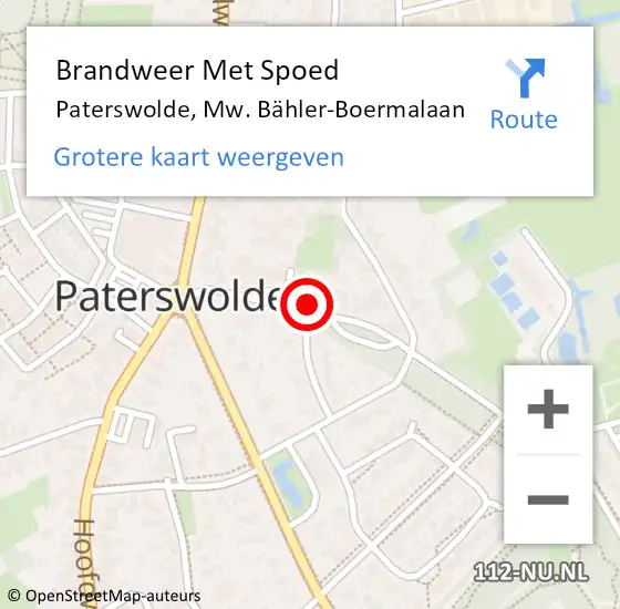 Locatie op kaart van de 112 melding: Brandweer Met Spoed Naar Paterswolde, Mw. Bähler-Boermalaan op 21 juli 2021 19:41