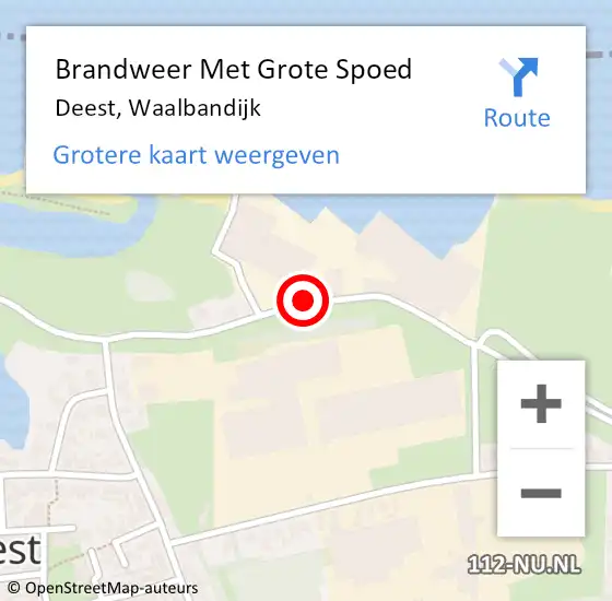 Locatie op kaart van de 112 melding: Brandweer Met Grote Spoed Naar Deest, Waalbandijk op 21 juli 2021 19:42