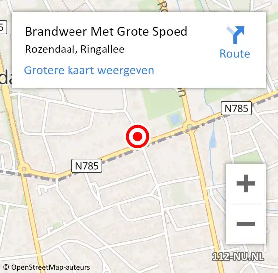 Locatie op kaart van de 112 melding: Brandweer Met Grote Spoed Naar Rozendaal, Ringallee op 21 juli 2021 20:01