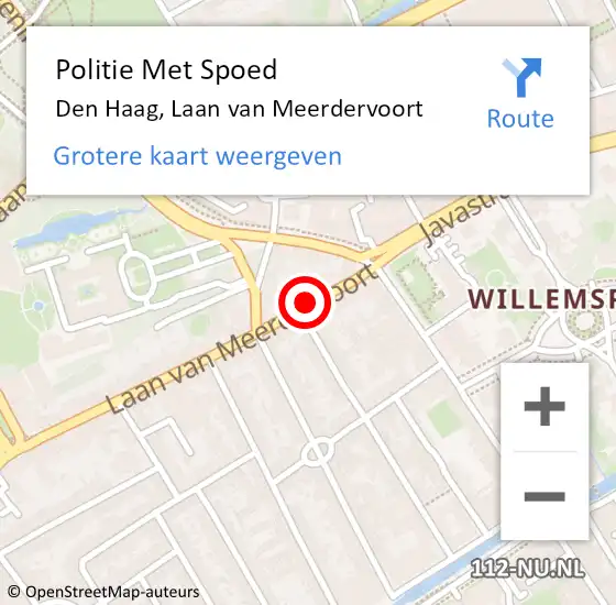 Locatie op kaart van de 112 melding: Politie Met Spoed Naar Den Haag, Laan van Meerdervoort op 21 juli 2021 20:09