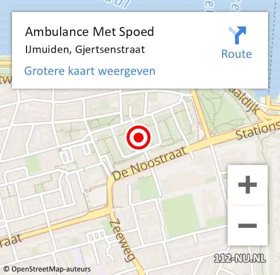 Locatie op kaart van de 112 melding: Ambulance Met Spoed Naar IJmuiden, Gjertsenstraat op 21 juli 2021 20:17