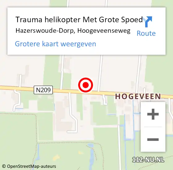 Locatie op kaart van de 112 melding: Trauma helikopter Met Grote Spoed Naar Hazerswoude-Dorp, Hoogeveenseweg op 21 juli 2021 20:27