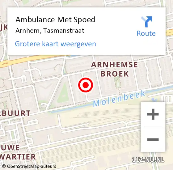 Locatie op kaart van de 112 melding: Ambulance Met Spoed Naar Arnhem, Tasmanstraat op 21 juli 2021 20:40