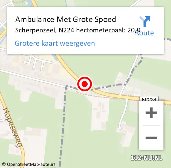 Locatie op kaart van de 112 melding: Ambulance Met Grote Spoed Naar Scherpenzeel, N224 hectometerpaal: 20,8 op 21 juli 2021 20:43