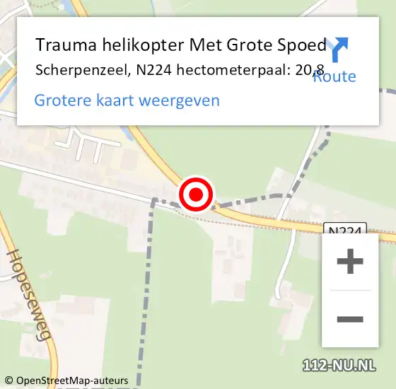 Locatie op kaart van de 112 melding: Trauma helikopter Met Grote Spoed Naar Scherpenzeel, N224 hectometerpaal: 20,8 op 21 juli 2021 20:45