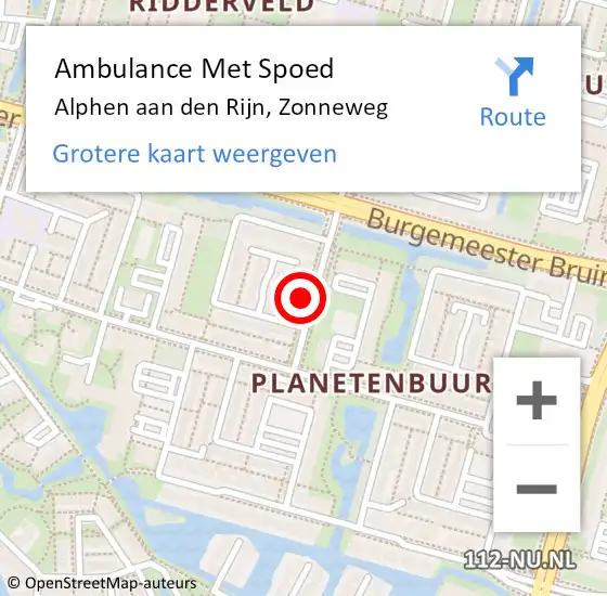 Locatie op kaart van de 112 melding: Ambulance Met Spoed Naar Alphen aan den Rijn, Zonneweg op 21 juli 2021 20:58