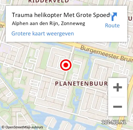 Locatie op kaart van de 112 melding: Trauma helikopter Met Grote Spoed Naar Alphen aan den Rijn, Zonneweg op 21 juli 2021 20:59