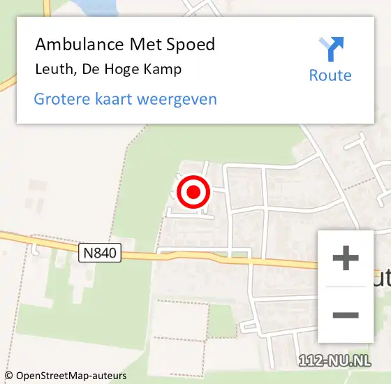 Locatie op kaart van de 112 melding: Ambulance Met Spoed Naar Leuth, De Hoge Kamp op 21 juli 2021 21:07