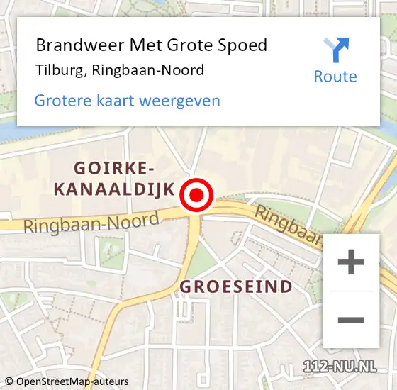 Locatie op kaart van de 112 melding: Brandweer Met Grote Spoed Naar Tilburg, Ringbaan-Noord op 21 juli 2021 21:14