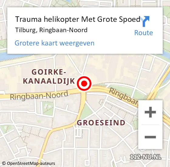 Locatie op kaart van de 112 melding: Trauma helikopter Met Grote Spoed Naar Tilburg, Ringbaan-Noord op 21 juli 2021 21:15