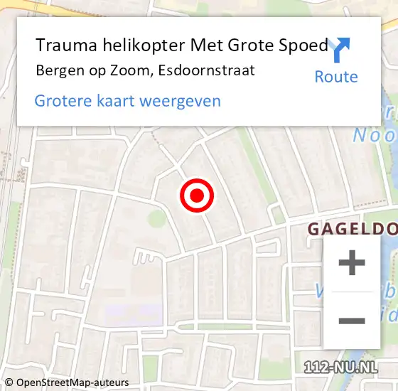Locatie op kaart van de 112 melding: Trauma helikopter Met Grote Spoed Naar Bergen op Zoom, Esdoornstraat op 21 juli 2021 21:28