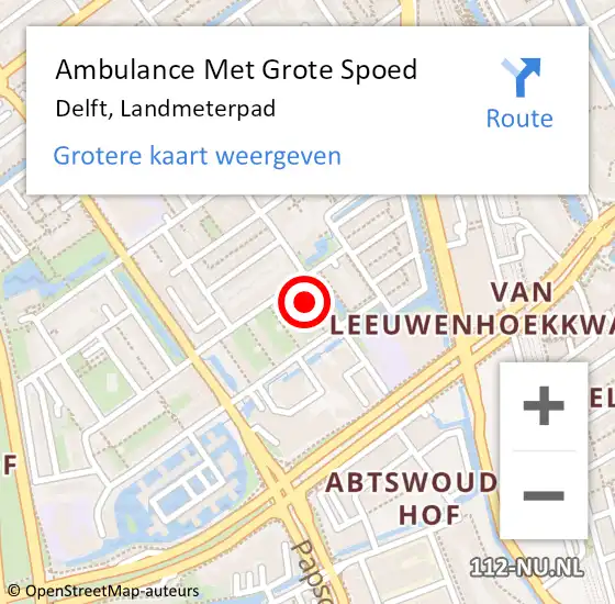 Locatie op kaart van de 112 melding: Ambulance Met Grote Spoed Naar Delft, Landmeterpad op 21 juli 2021 21:29