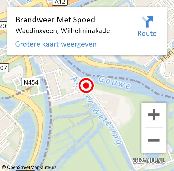 Locatie op kaart van de 112 melding: Brandweer Met Spoed Naar Waddinxveen, Wilhelminakade op 17 juni 2014 10:08