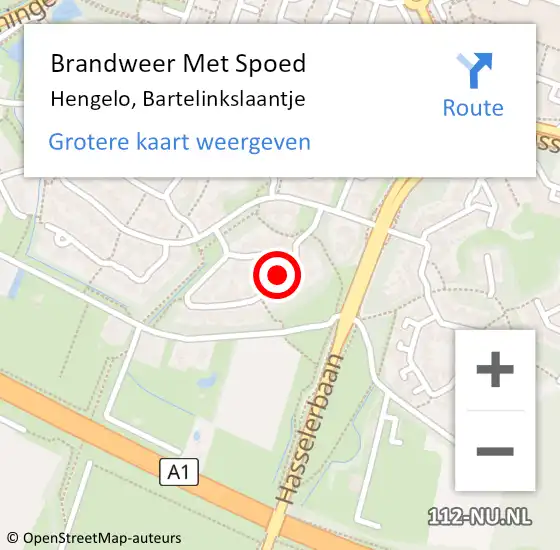 Locatie op kaart van de 112 melding: Brandweer Met Spoed Naar Hengelo, Bartelinkslaantje op 21 juli 2021 21:41