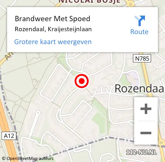 Locatie op kaart van de 112 melding: Brandweer Met Spoed Naar Rozendaal, Kraijesteijnlaan op 21 juli 2021 21:47