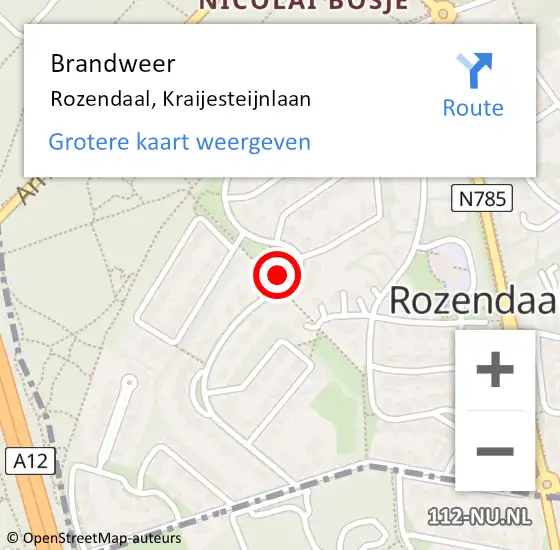 Locatie op kaart van de 112 melding: Brandweer Rozendaal, Kraijesteijnlaan op 21 juli 2021 22:03