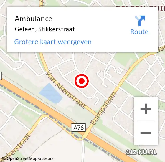 Locatie op kaart van de 112 melding: Ambulance Geleen, Stikkerstraat op 17 juni 2014 10:11