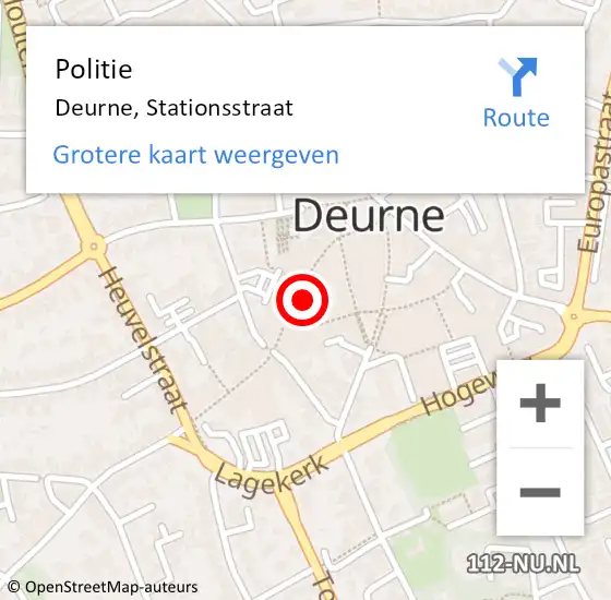 Locatie op kaart van de 112 melding: Politie Deurne, Stationsstraat op 21 juli 2021 22:16