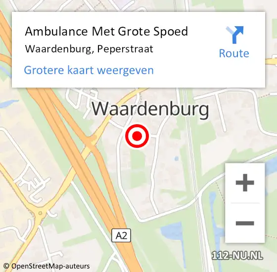 Locatie op kaart van de 112 melding: Ambulance Met Grote Spoed Naar Waardenburg, Peperstraat op 21 juli 2021 23:55
