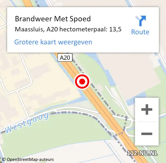 Locatie op kaart van de 112 melding: Brandweer Met Spoed Naar Maassluis, A20 hectometerpaal: 13,5 op 22 juli 2021 00:10