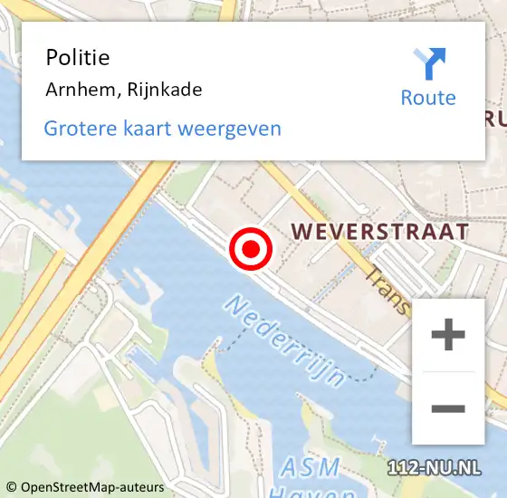 Locatie op kaart van de 112 melding: Politie Arnhem, Rijnkade op 22 juli 2021 02:26