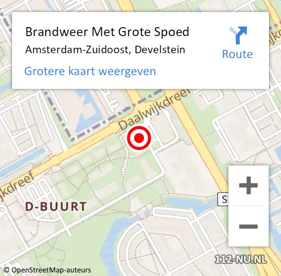 Locatie op kaart van de 112 melding: Brandweer Met Grote Spoed Naar Amsterdam-Zuidoost, Develstein op 22 juli 2021 03:30