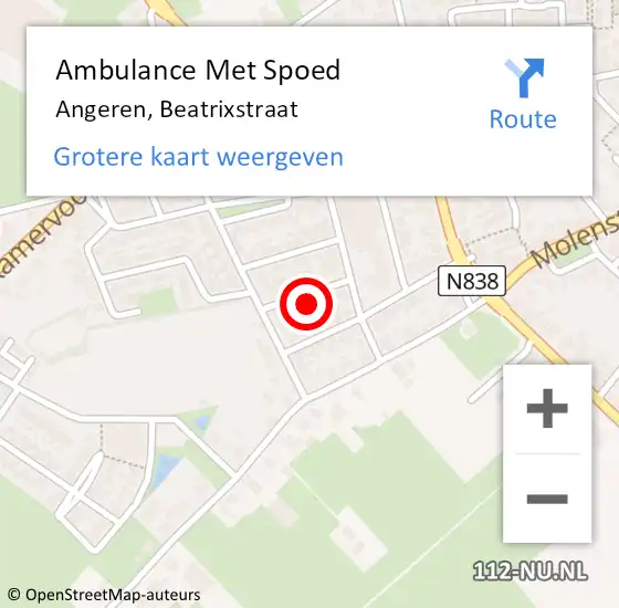 Locatie op kaart van de 112 melding: Ambulance Met Spoed Naar Angeren, Beatrixstraat op 22 juli 2021 03:54