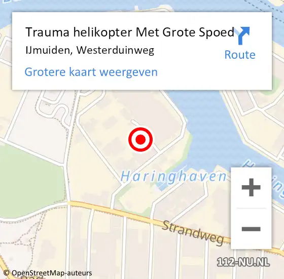 Locatie op kaart van de 112 melding: Trauma helikopter Met Grote Spoed Naar IJmuiden, Westerduinweg op 22 juli 2021 03:54