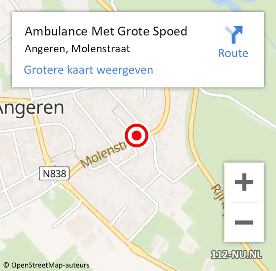 Locatie op kaart van de 112 melding: Ambulance Met Grote Spoed Naar Angeren, Molenstraat op 22 juli 2021 04:25