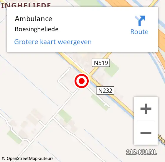 Locatie op kaart van de 112 melding: Ambulance Boesingheliede op 22 juli 2021 05:58