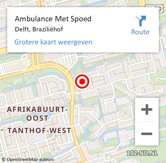 Locatie op kaart van de 112 melding: Ambulance Met Spoed Naar Delft, Braziliëhof op 22 juli 2021 06:12