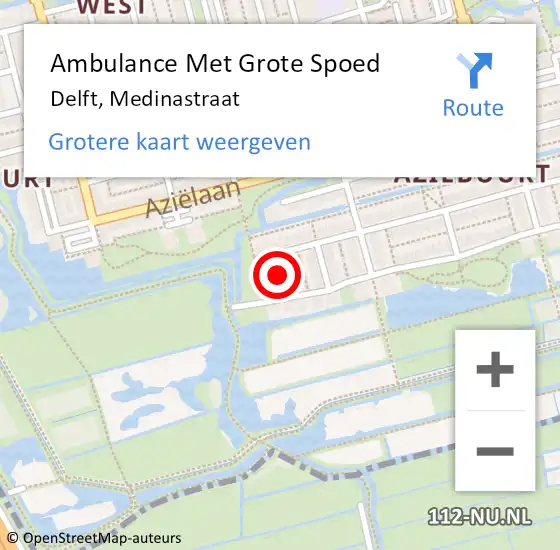 Locatie op kaart van de 112 melding: Ambulance Met Grote Spoed Naar Delft, Medinastraat op 22 juli 2021 06:17