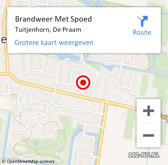 Locatie op kaart van de 112 melding: Brandweer Met Spoed Naar Tuitjenhorn, De Praam op 22 juli 2021 08:04