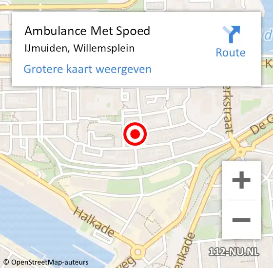 Locatie op kaart van de 112 melding: Ambulance Met Spoed Naar IJmuiden, Willemsplein op 22 juli 2021 08:04