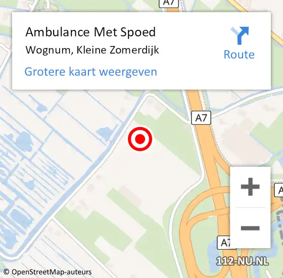 Locatie op kaart van de 112 melding: Ambulance Met Spoed Naar Wognum, Kleine Zomerdijk op 22 juli 2021 08:24